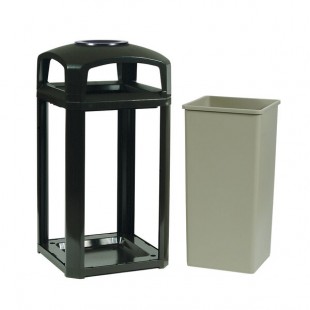 Rubbermaid® FG397501BLA Landmark Series Classic Container Black Square Polycarbonate Dome Top Frame with Ashtray and FG395900 Rigid Plastic Liner 50 Gallon