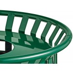 Lancaster Table & Seating 36 Gallon Heavy-Duty Round Green Steel Slatted Outdoor Trash Can with Flat Lid
