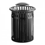 Lancaster Table & Seating 36 Gallon Heavy-Duty Round Green Steel Slatted Outdoor Trash Can with Flat Lid