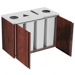 Lakeside 3418RM Stainless Steel Rectangular Refuse (2) / Recycle / Paper Station with Top Access and Red Maple Laminate Finish - 48 1/2