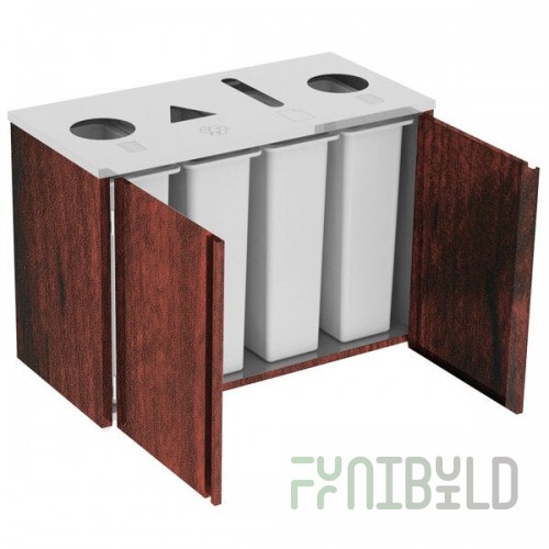 Lakeside 3418RM Stainless Steel Rectangular Refuse (2) / Recycle / Paper Station with Top Access and Red Maple Laminate Finish - 48 1/2