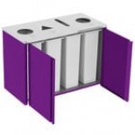 Lakeside 3418RM Stainless Steel Rectangular Refuse (2) / Recycle / Paper Station with Top Access and Red Maple Laminate Finish - 48 1/2