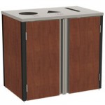 Lakeside 3418RM Stainless Steel Rectangular Refuse (2) / Recycle / Paper Station with Top Access and Red Maple Laminate Finish - 48 1/2