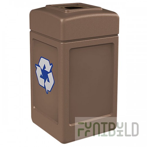 Commercial Zone 746363 Polytec 42 Gallon Nuthatch Brown Square Recycling Bin with Mixed Recycling Slot