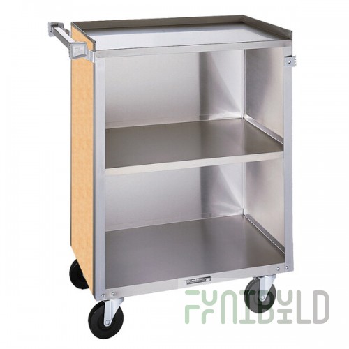 Lakeside 810HRM 3 Shelf Medium Duty Stainless Steel Utility Cart with Enclosed Base and Hard Rock Maple Finish - 16 7/8