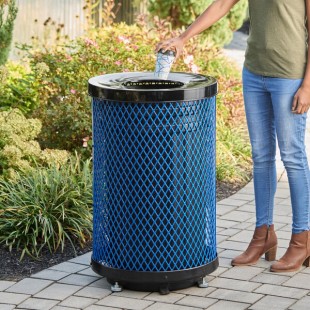 Lancaster Table & Seating 36 Gallon Heavy-Duty Round Blue Expanded Steel Outdoor Trash Can with Flat Lid Lancaster Table & Seating 36 Gallon Heavy-Duty Round Blue Expanded Steel Outdoor Trash Can with Flat Lid