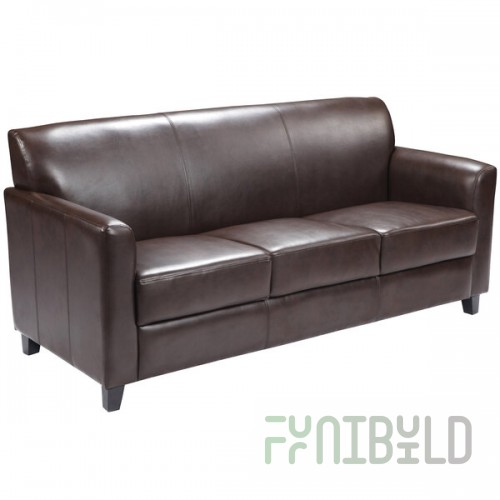 Flash Furniture BT-827-3-BN-GG Hercules Diplomat Brown Leather Sofa with Wooden Feet