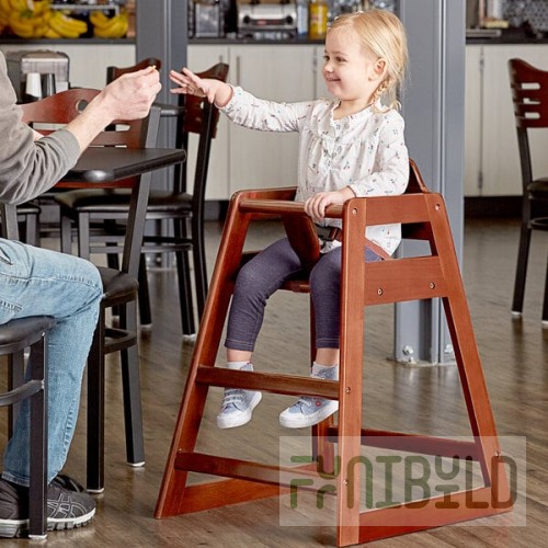 Lancaster Table & Seating Standard Height Wooden High Chair with Mahogany Finish - Unassembled