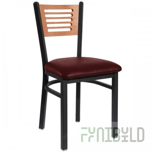 BFM Seating Espy Sand Black Customizable Metal Side Chair with Cherry Wooden Back and 2