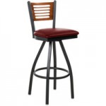 BFM Seating Espy Sand Black Customizable Metal Side Chair with Cherry Wooden Back and 2