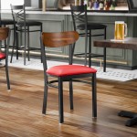 Lancaster Table & Seating Boomerang Black Finish Chair with Red Vinyl Seat and Vintage Wood Back Lancaster Table & Seating Boomerang Black Finish Chair with Red Vinyl Seat and Vintage Wood Back