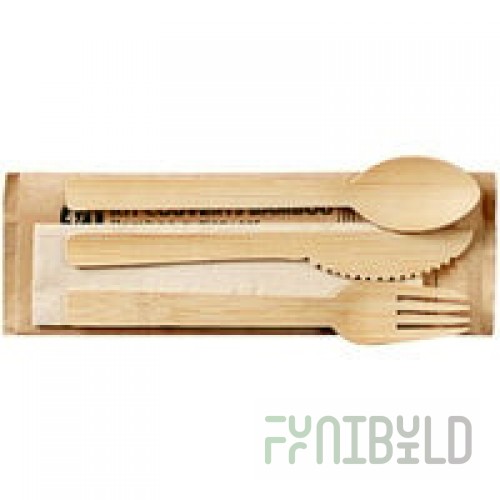 Solia Wrapped Natural Wooden Cutlery Set - 500/Case