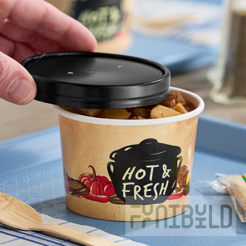 Choice 12 oz. Medley Double Poly-Coated Paper Soup / Hot Food Cup with Vented Paper Lid - 25/Pack