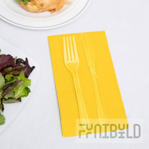 Creative Converting 951021 School Bus Yellow 3-Ply Guest Towel / Buffet Napkin - 16/Pack
