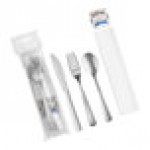 Visions Classic Individually Wrapped Extra Heavy Weight Silver Polystyrene Plastic Cutlery Set with Napkin and Salt and Pepper Packets - 100/Case