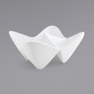Front of the House Kyoto 36 oz. Bright White 4-Compartment Porcelain Pinch Bowl - 2/Case