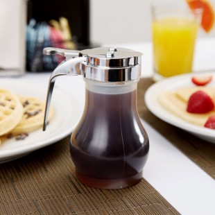 TableCraft PP410 10 oz. Polypropylene Teardrop Syrup Dispenser with Chrome Plated Metal Top - 12/Pack TableCraft PP410 10 oz. Polypropylene Teardrop Syrup Dispenser with Chrome Plated Metal Top - 12/Pack