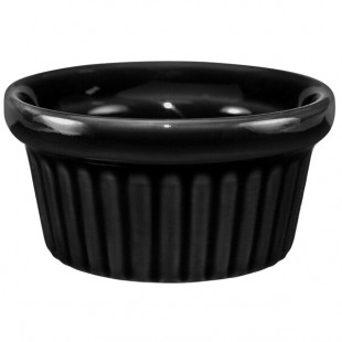 International Tableware Cancun 2 oz. Black Stoneware Fluted Ramekin - 36/Case
