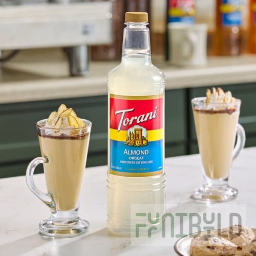 Torani Almond (Orgeat) Flavoring Syrup Plastic Bottle 1 Liter - 6/Case