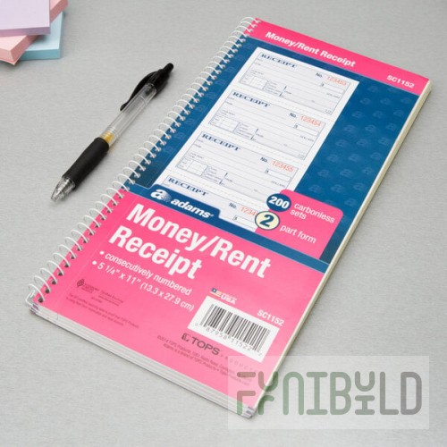 Adams SC1152 2-Part Blue and White Carbonless Rent Receipt Book with 200 Receipts - 25/Case
