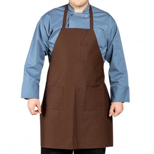 Uncommon Chef 3004 Brown Customizable Poly-Cotton Twill Bib Apron with 3 Pockets - 34