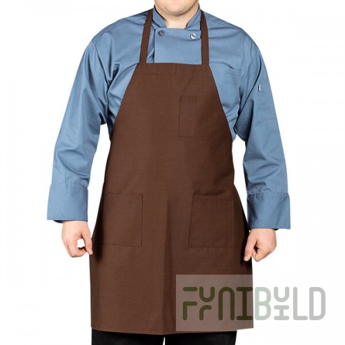 Uncommon Chef 3004 Brown Customizable Poly-Cotton Twill Bib Apron with 3 Pockets - 34