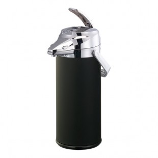 Service Ideas Signa-Air 2.2 Liter Stainless Steel Lined Black and Chrome Airpot with Lever and Flavor Indicator Tabs ENALS22SCHBL