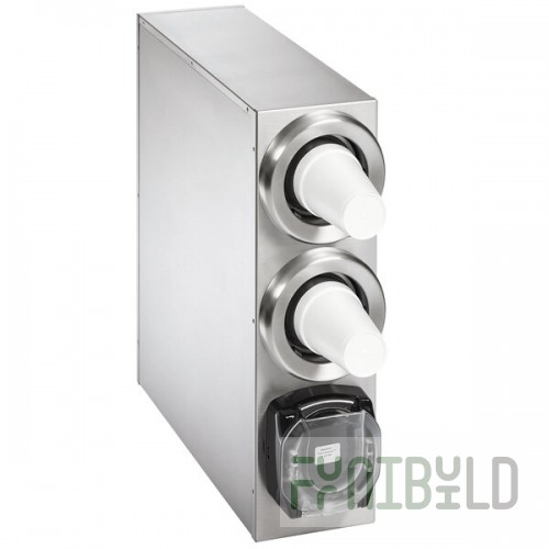 Vollrath K58823-D-D Stainless Steel 2-Slot Vertical 8 - 44 oz. Countertop Cup Dispenser Cabinet with 1 LidSaver® 3 Dispenser