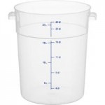 Carlisle 22 Qt. White Round Polyethylene Food Storage Container with Blue Graduations Carlisle 22 Qt. White Round Polyethylene Food Storage Container with Blue Graduations