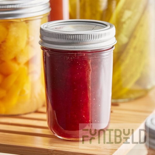 Choice 8 oz. Half-Pint Regular Mouth Glass Canning / Mason Jar with Silver Metal Lid and Band - 12/Case