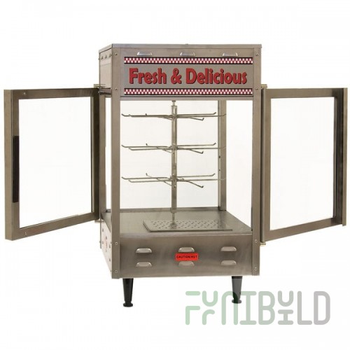 Benchmark USA 51012 Humidified Rotating Pizza / Pretzel Display Warmer with Pretzel Rack and 12
