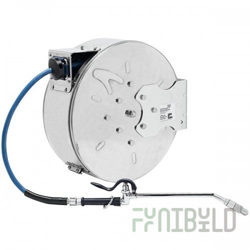 T&S B-7142-C10 50' Enclosed Stainless Steel Hose Reel with EB-2322 Extended Spray Wand