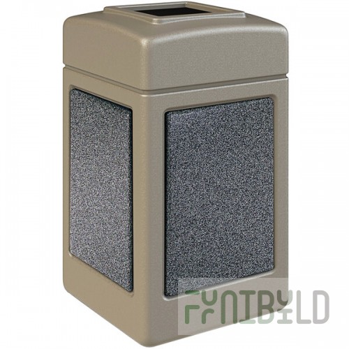 Commercial Zone 720317K StoneTec 42 Gallon Square Beige Open Top Decorative Trash Can with Pepperstone Panels