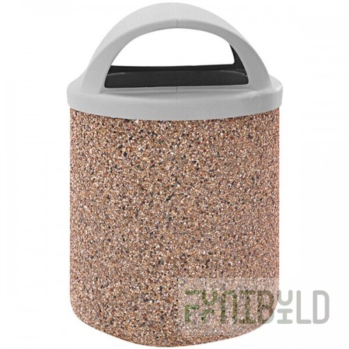 Wausau Tile TF1165 42 Gallon Concrete Round Trash Can with Plastic Dome Lid