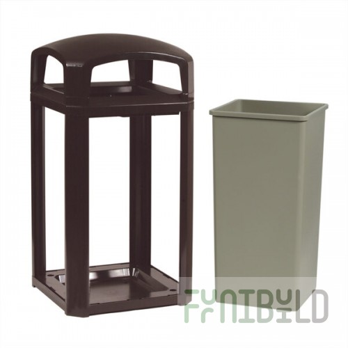 Rubbermaid® FG397500SBLE Landmark Series Classic Container Sable Square Polycarbonate Dome Top Frame with FG395900 Rigid Plastic Liner 50 Gallon