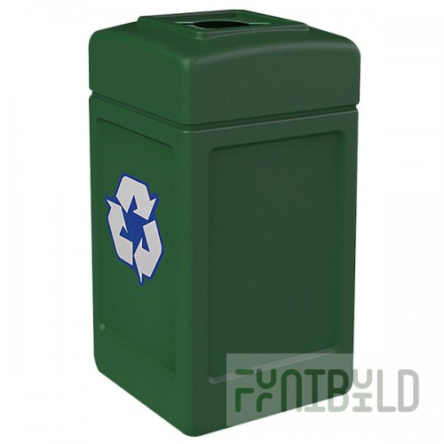 Commercial Zone 746353 Polytec 42 Gallon Forest Green Square Recycling Bin with Mixed Recycling Slot