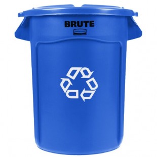Rubbermaid® BRUTE 32 Gallon Blue Round Recycling Can and Lid