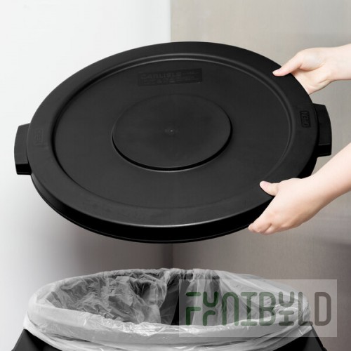 Carlisle 84102103 Bronco 20 Gallon Black Flat Round Trash Can Lid