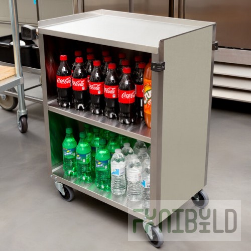 Lakeside 610BS 3 Shelf Standard Duty Stainless Steel Utility Cart with Enclosed Base and Beige Suede Finish - 16 1/2