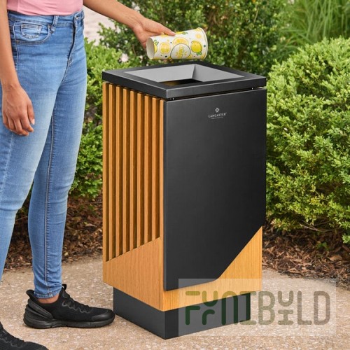 Lancaster Table & Seating 13 Gallon Steel / Wood Composite Square Decorative Outdoor Trash Can