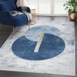 Abani Atlas Collection 4' x 6' Blue / Gray Contemporary Intertwined Circles Area Rug Abani Atlas Collection 4' x 6' Blue / Gray Contemporary Intertwined Circles Area Rug