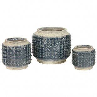 Kalalou 3-Piece Ceramic Dark Blue Knobby Pot Set Kalalou 3-Piece Ceramic Dark Blue Knobby Pot Set