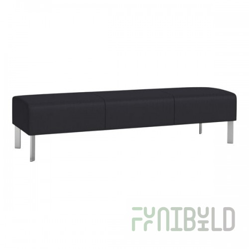 Lesro Luxe Lounge Series Patriot Plus Black Vinyl 3-Seat Bench with Steel Legs