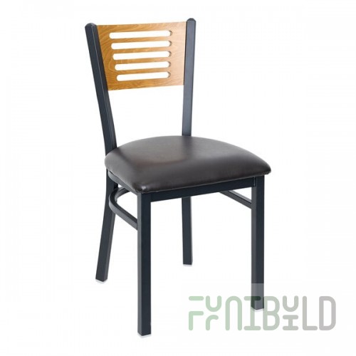 BFM Seating Espy Sand Black Customizable Metal Side Chair with Cherry Wooden Back and 2