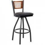 BFM Seating Espy Sand Black Customizable Metal Side Chair with Cherry Wooden Back and 2