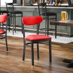 Lancaster Table & Seating Boomerang Black Finish Chair with Red Vinyl Seat and Back Lancaster Table & Seating Boomerang Black Finish Chair with Red Vinyl Seat and Back