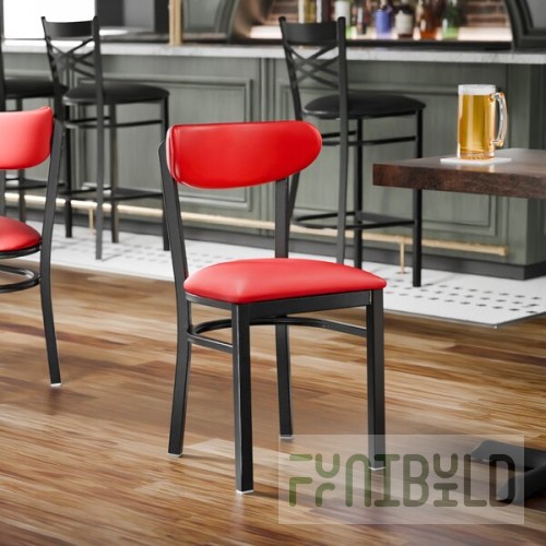 Lancaster Table & Seating Boomerang Black Finish Chair with Red Vinyl Seat and Back