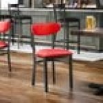 Lancaster Table & Seating Boomerang Black Finish Chair with Red Vinyl Seat and Back