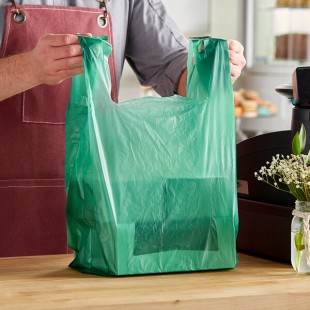 Choice Customizable 1/6 Standard Size Green Unprinted Standard-Duty Plastic T-Shirt Bag - 1,000/Case Choice Customizable 1/6 Standard Size Green Unprinted Standard-Duty Plastic T-Shirt Bag - 1,000/Case