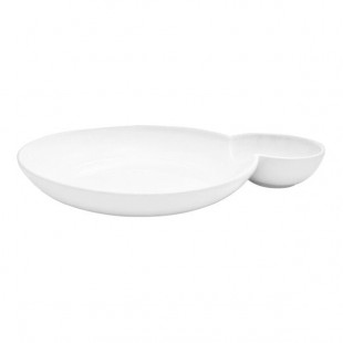 Front of the House Harmony Bento 32 oz. Bright White 2-Compartment Round Porcelain Bowl - 6/Case Front of the House Harmony Bento 32 oz. Bright White 2-Compartment Round Porcelain Bowl - 6/Case